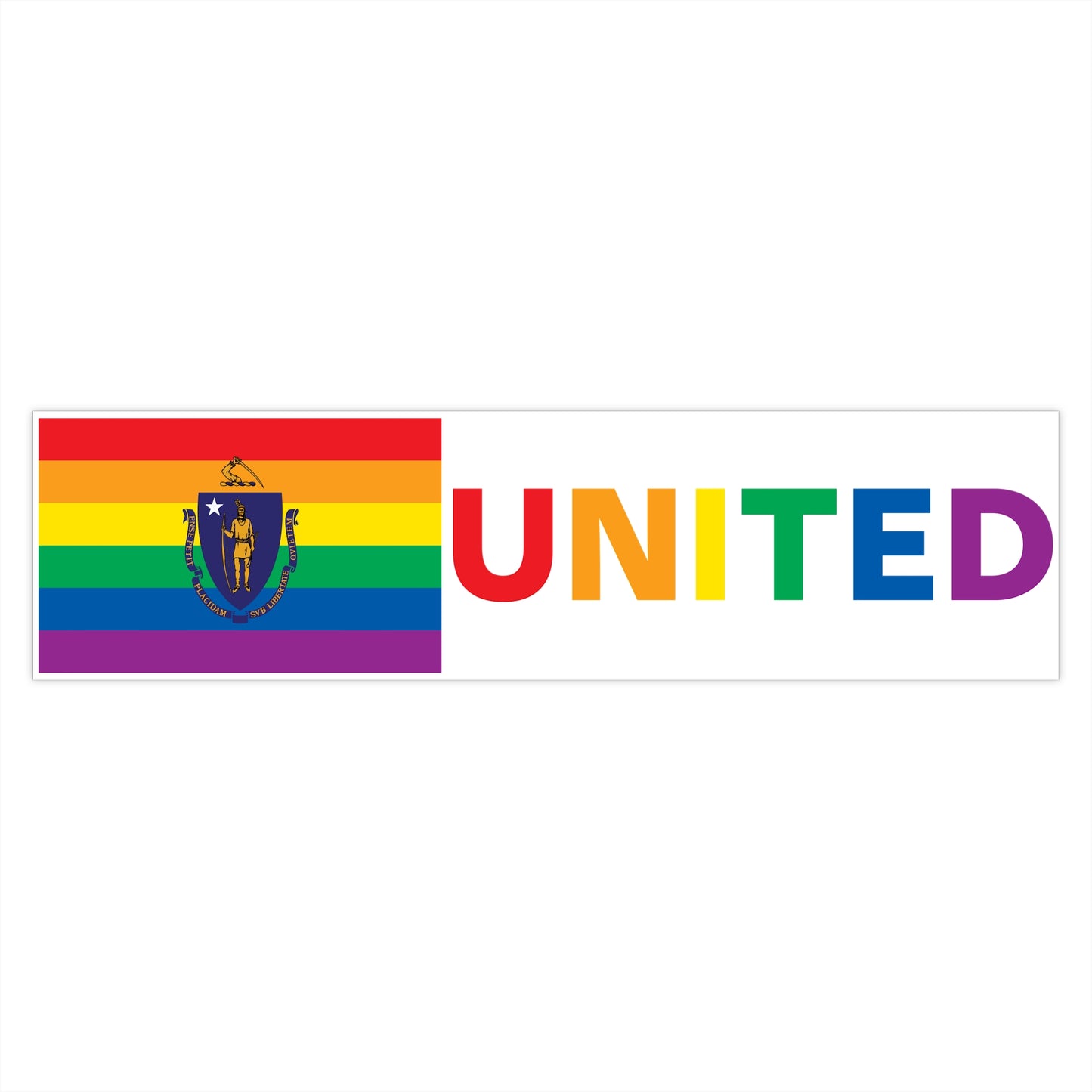 Massachusetts Rainbow Pride Flag "UNITED" Bumper Sticker