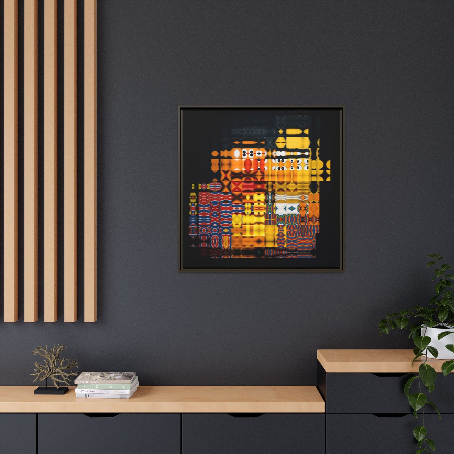 Iconic Domestic Partners in Plain Sight: Bert, Ernie, and Rubber Ducky Abstract Portrait Collage Art — Matte Canvas, Framed (Multi-color options)