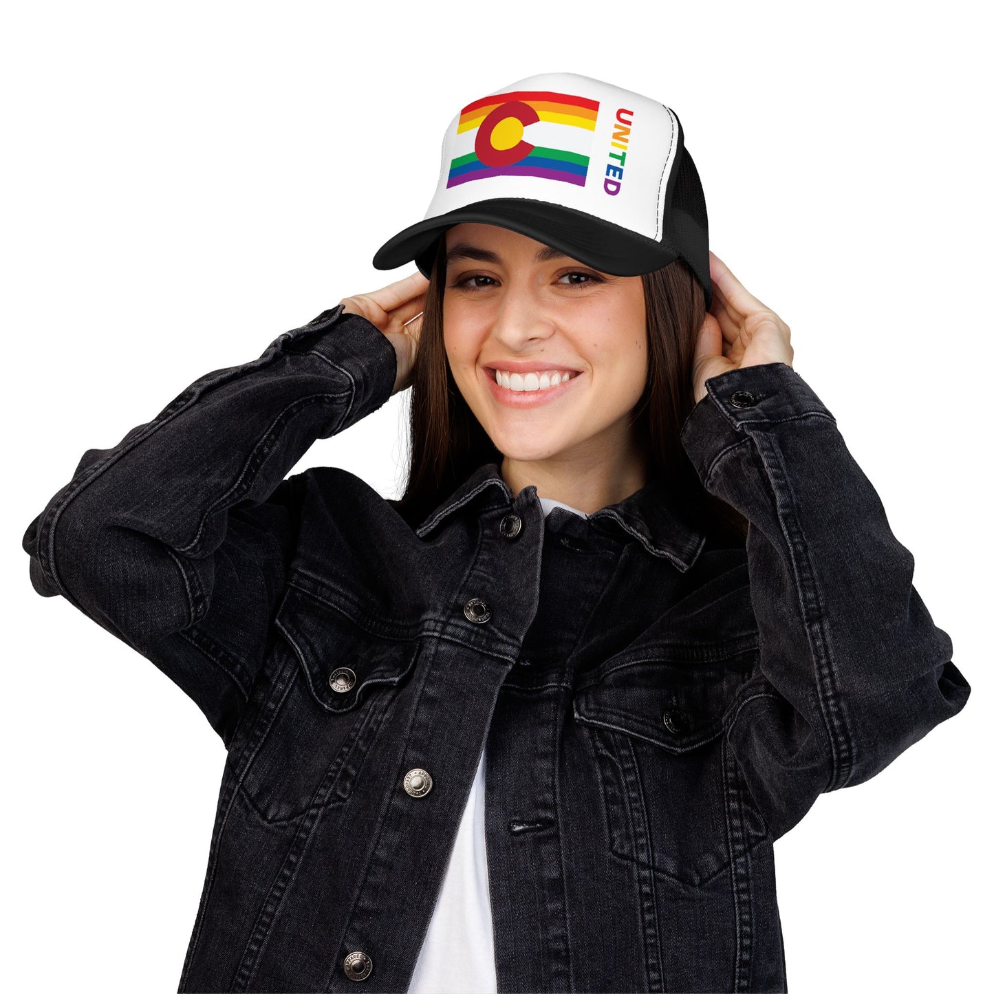Colorado Rainbow Pride Flag "UNITED" Printed Foam Trucker Hat, Several Color Options