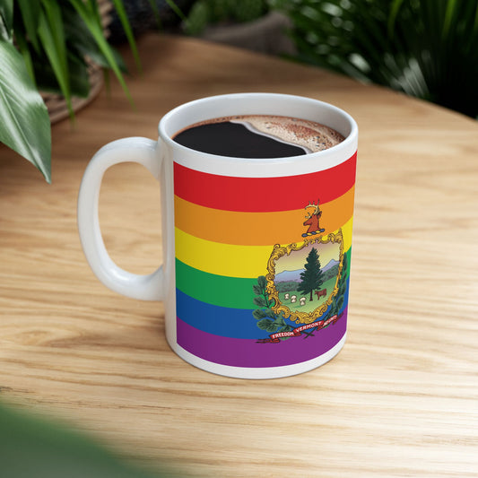 Vermont Rainbow Pride Flag "UNITED" Ceramic Mug