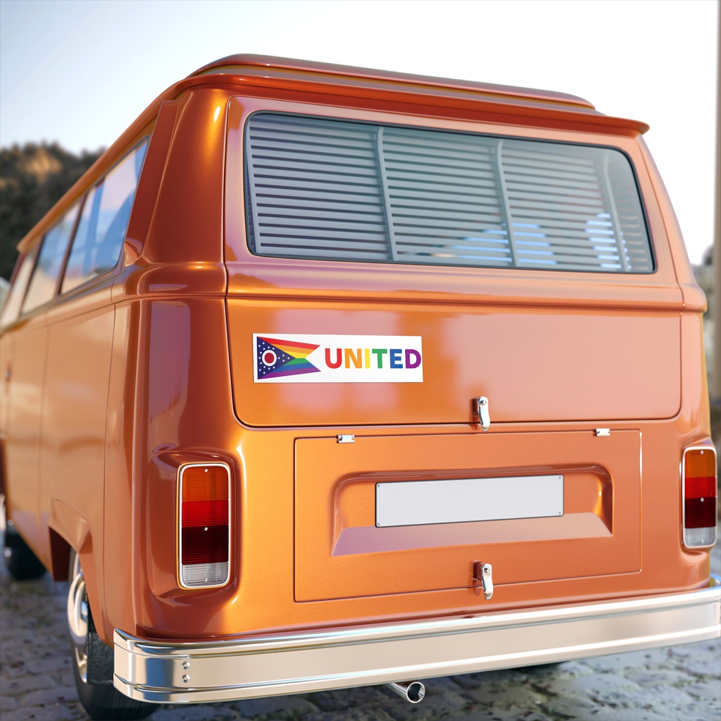 Ohio Rainbow Pride Flag "UNITED" Bumper Sticker