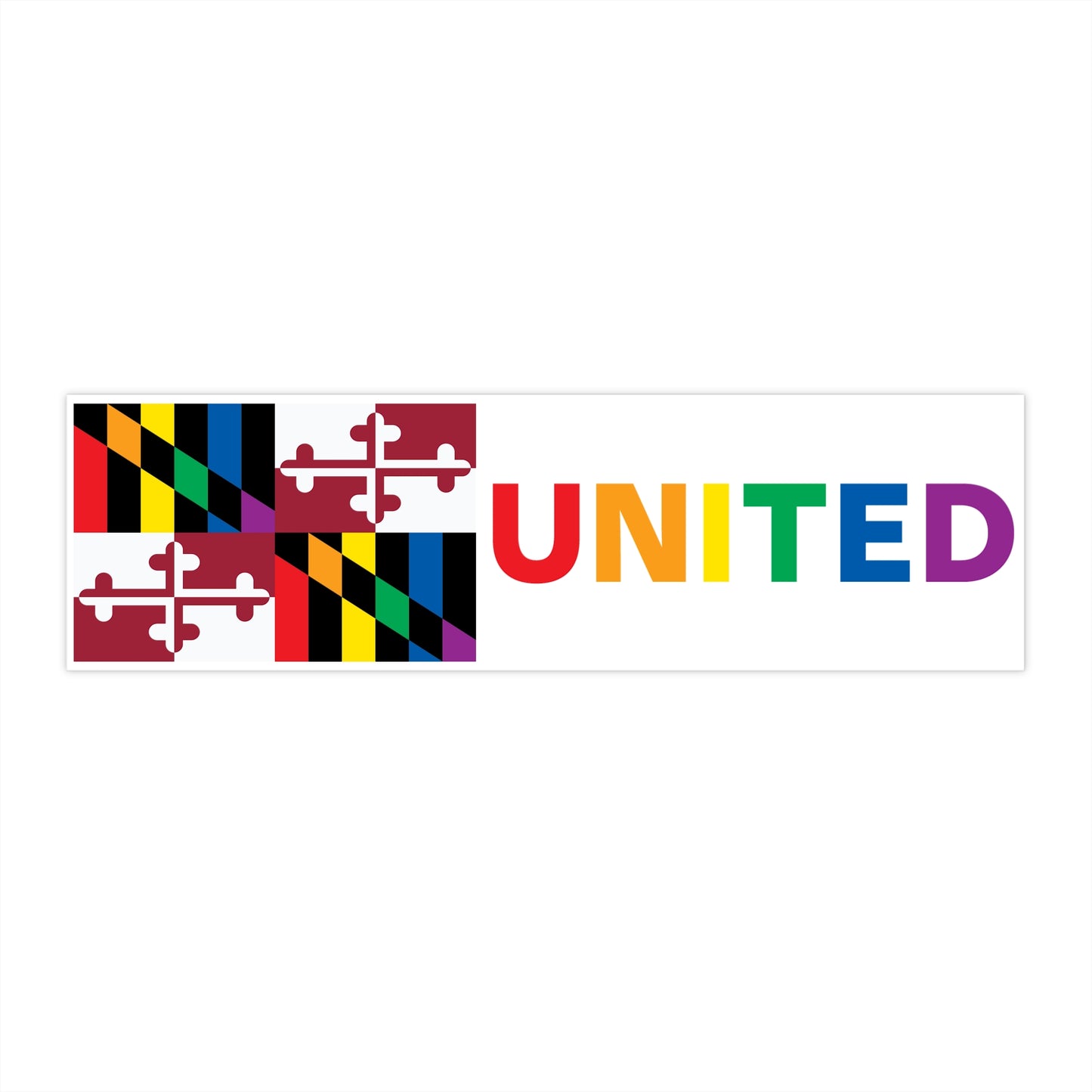 Maryland Rainbow Pride Flag "UNITED" Bumper Sticker
