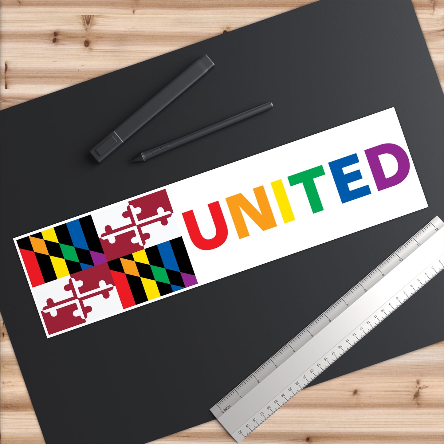 Maryland Rainbow Pride Flag "UNITED" Bumper Sticker