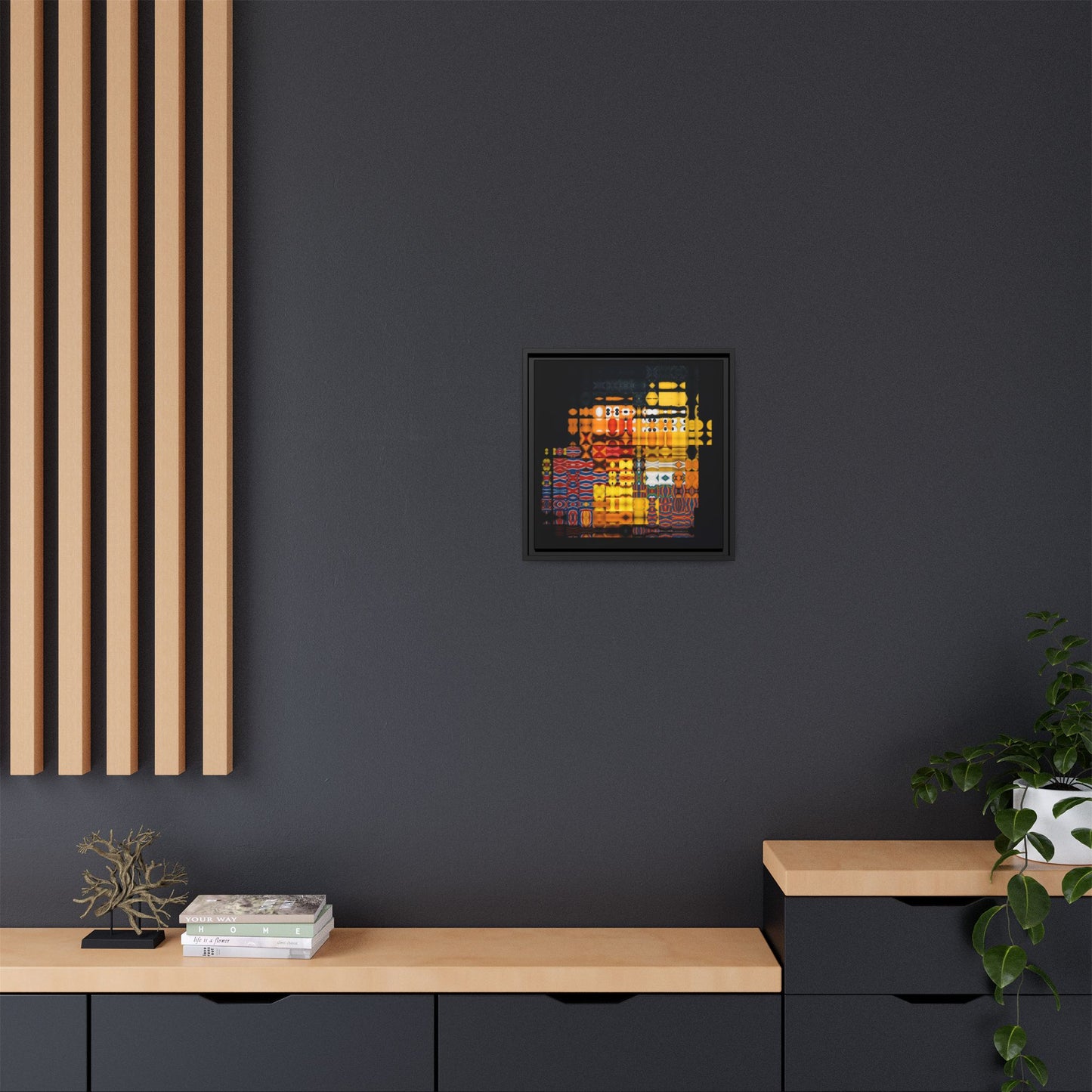 Iconic Domestic Partners in Plain Sight: Bert, Ernie, and Rubber Ducky Abstract Portrait Collage Art — Matte Canvas, Framed (Multi-color options)