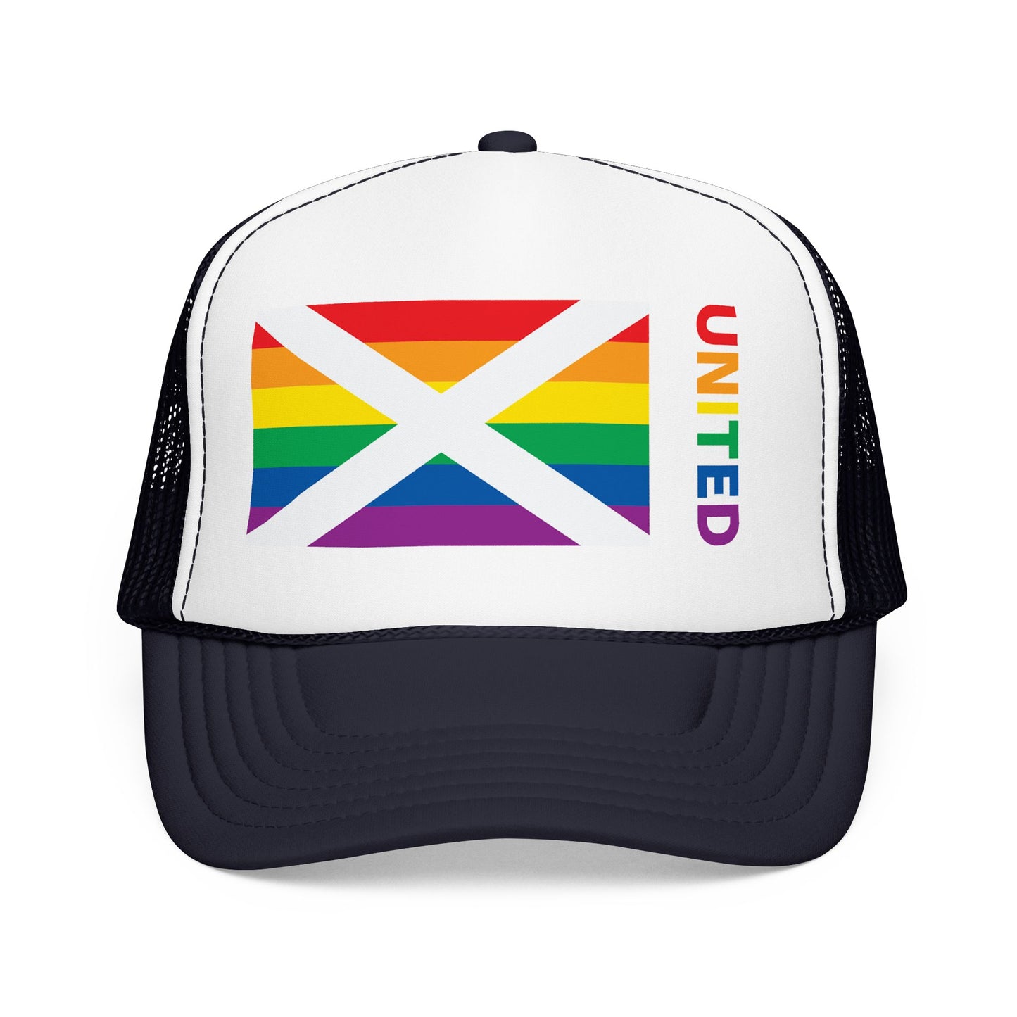 Alabama Rainbow Pride Flag "UNITED" Printed Foam Trucker Hat, Several Color Options