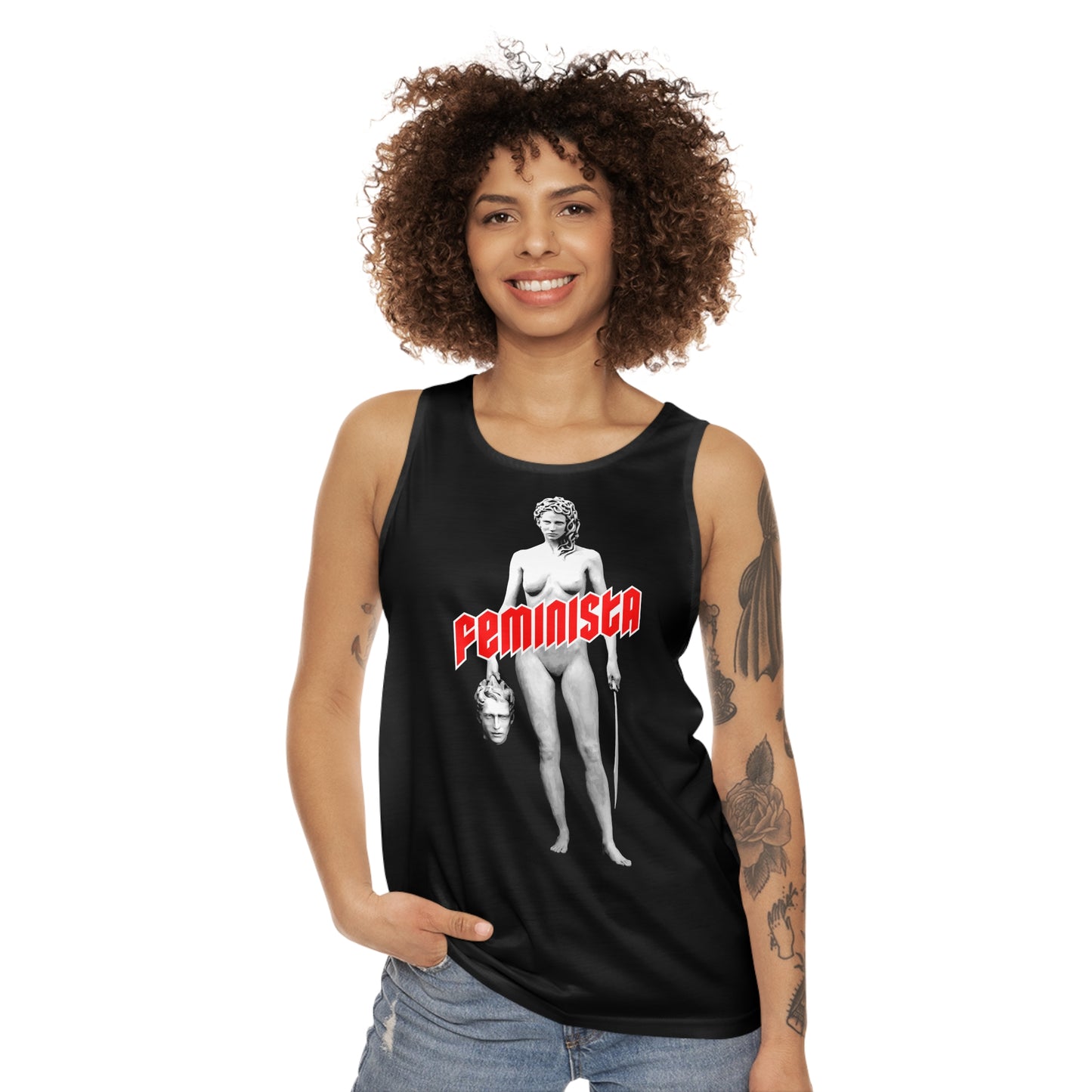 FEMINISTA Tank Top - Red Deco on Black