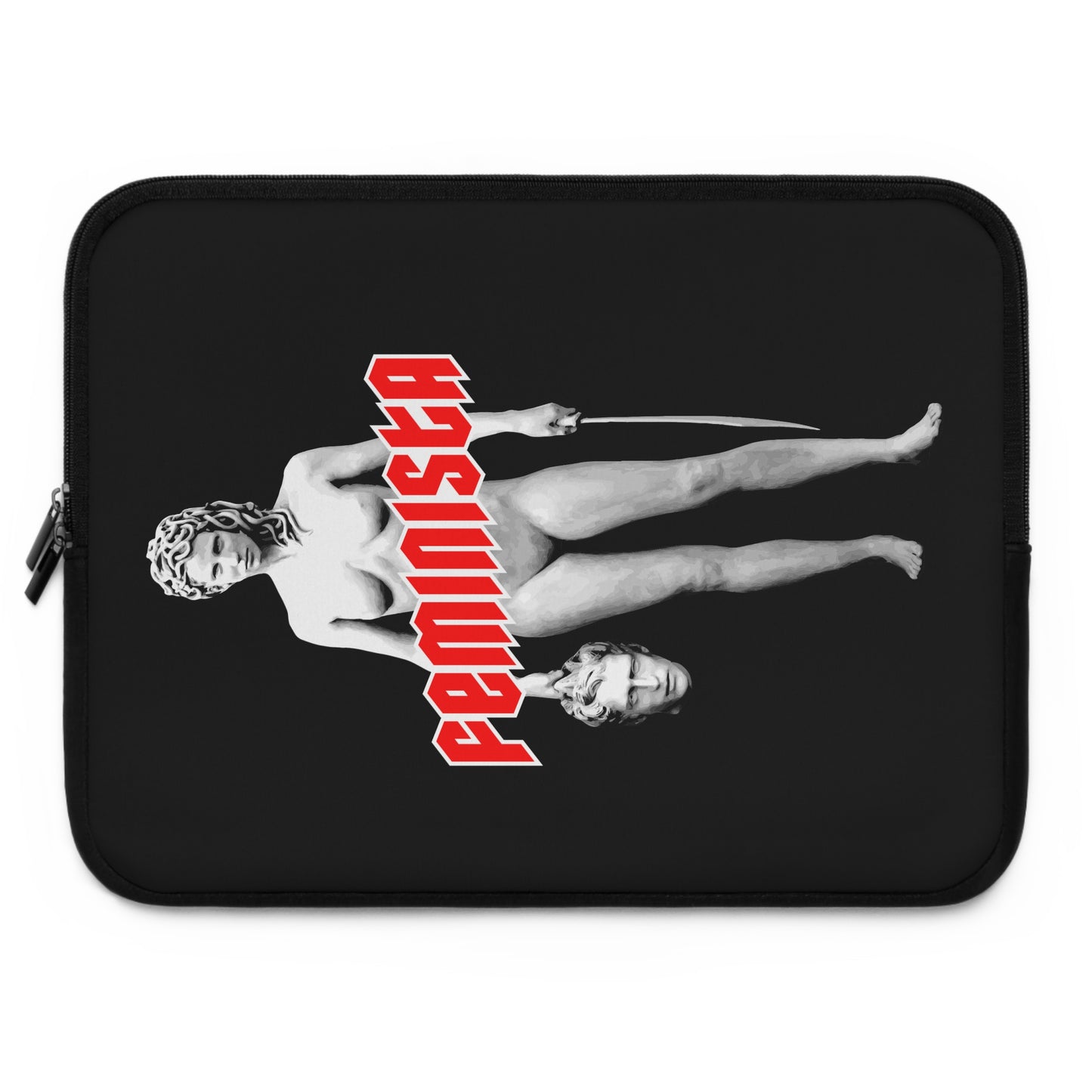 FEMINISTA Medusa Laptop Sleeve - Bold Black, White and Red Deco on Black