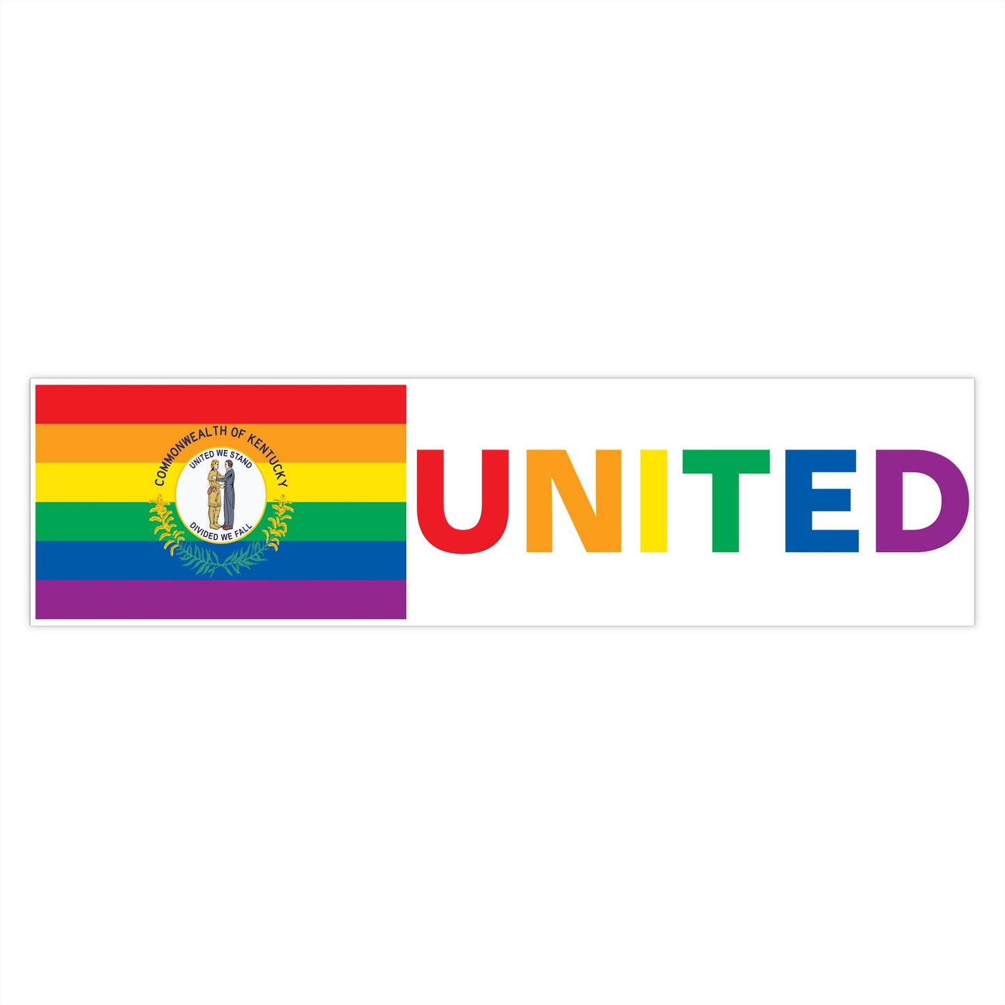 Kentucky Rainbow Pride Flag "UNITED" Bumper Sticker