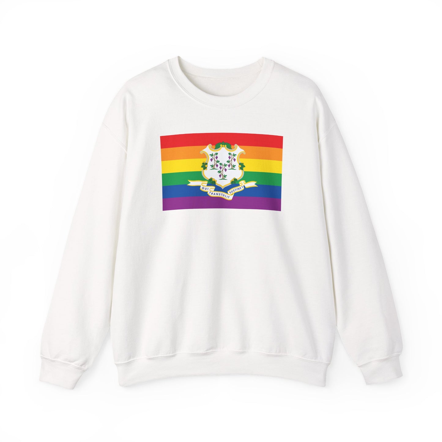 Connecticut  Rainbow Pride Flag Unisex Crewneck Sweatshirt—White, Black or Light Pink
