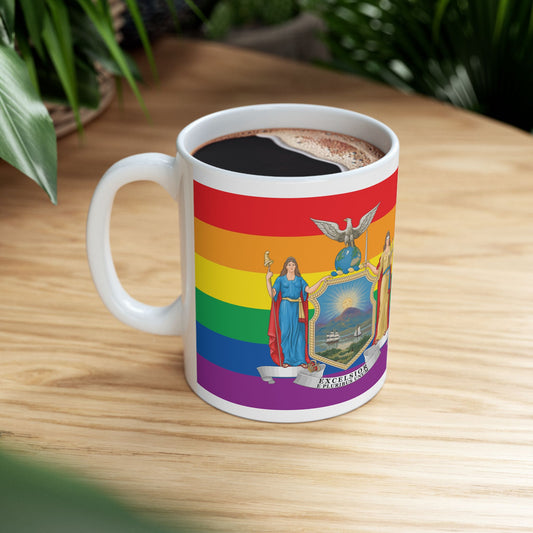 New York Rainbow Pride Flag "UNITED" Ceramic Mug