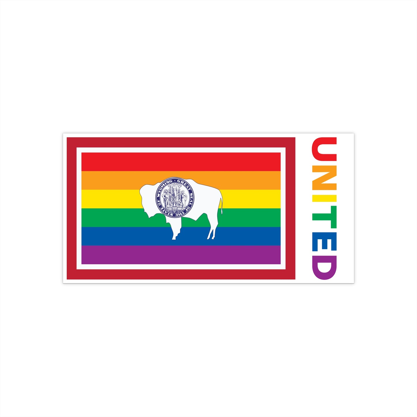 Wyoming Rainbow Pride Flag "UNITED" Bumper Sticker