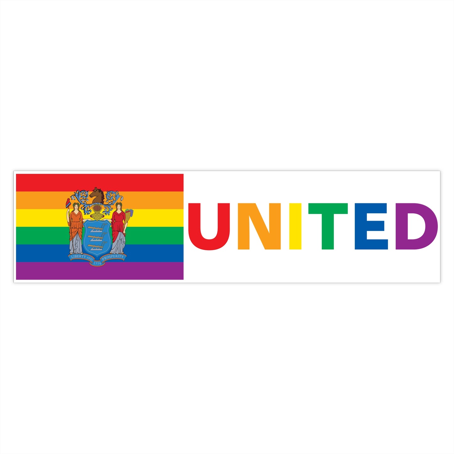 New Jersey Rainbow Pride Flag "UNITED" Bumper Sticker