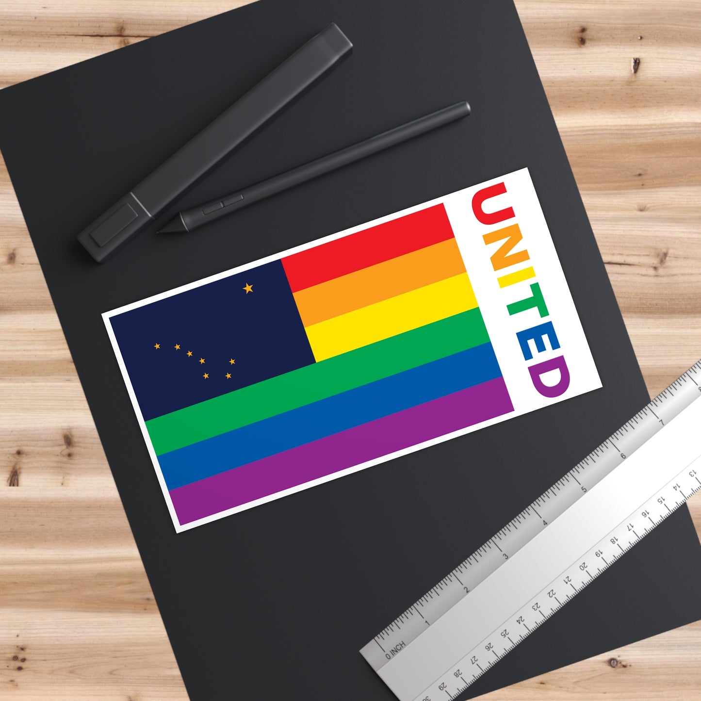 Alaska Rainbow Pride Flag "UNITED" Bumper Sticker