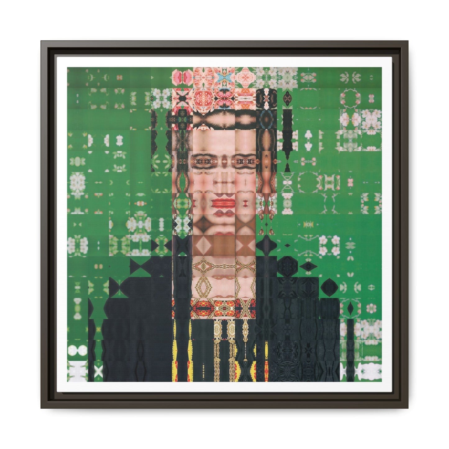 Iconic Feminist Artist Frida Kahlo 1, Abstract Portrait Collage Art — Matte Canvas, Framed (Multi-color options)