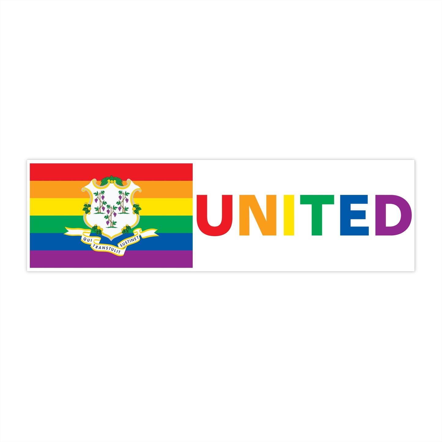 Connecticut Rainbow Pride Flag "UNITED" Bumper Sticker