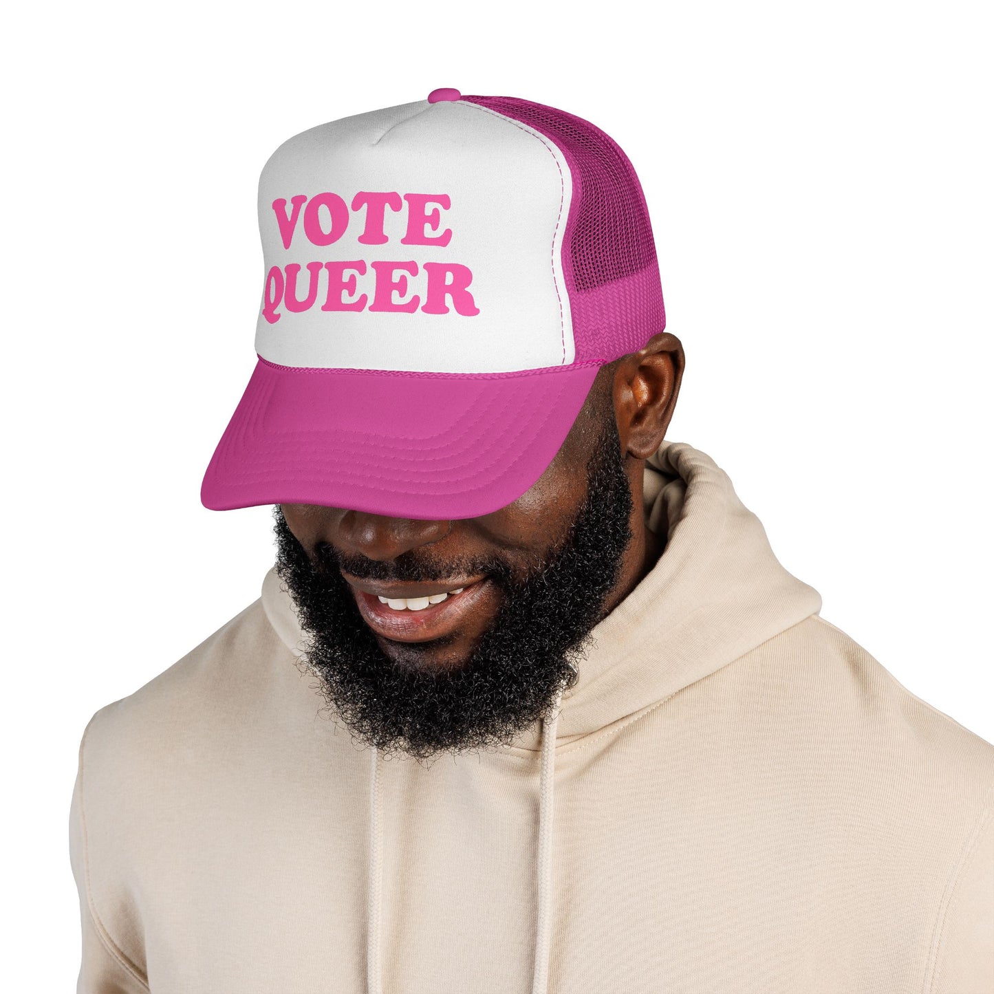 VOTE QUEER Trucker Cap: Pink — Queer Visibility & Voter Power Statement Hat
