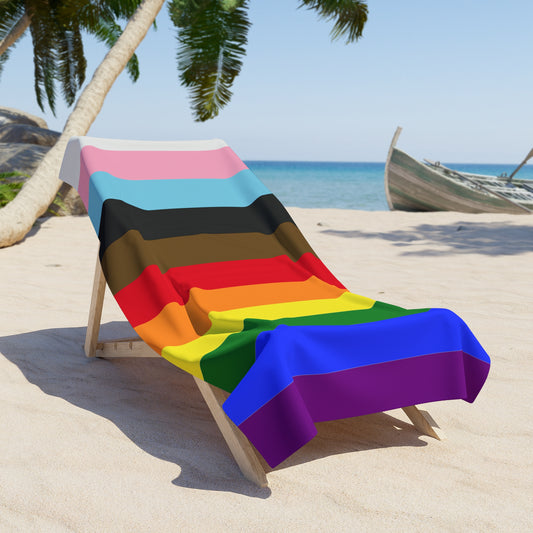 Progress Pride Flag Beach Towel - vertical stripe deco