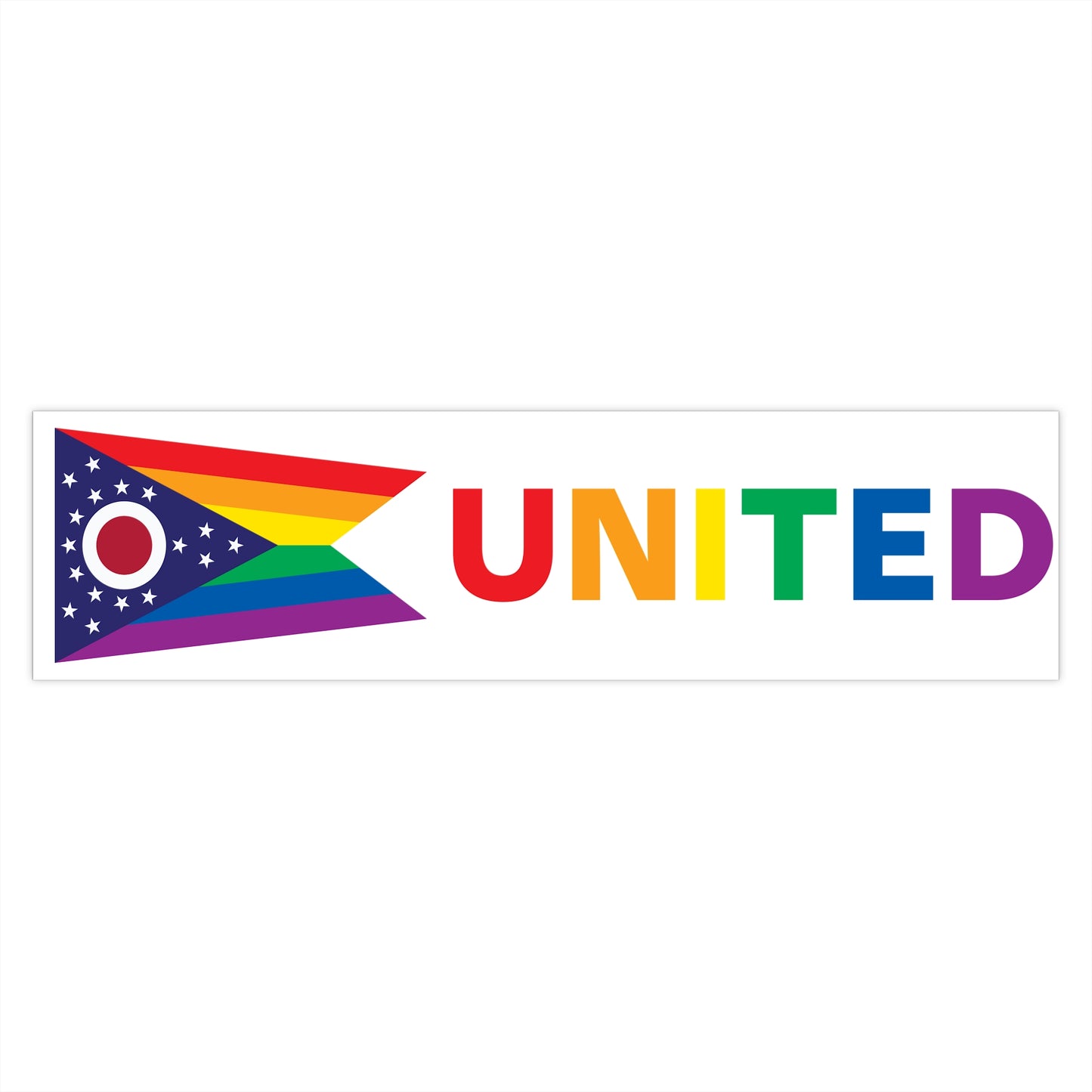 Ohio Rainbow Pride Flag "UNITED" Bumper Sticker