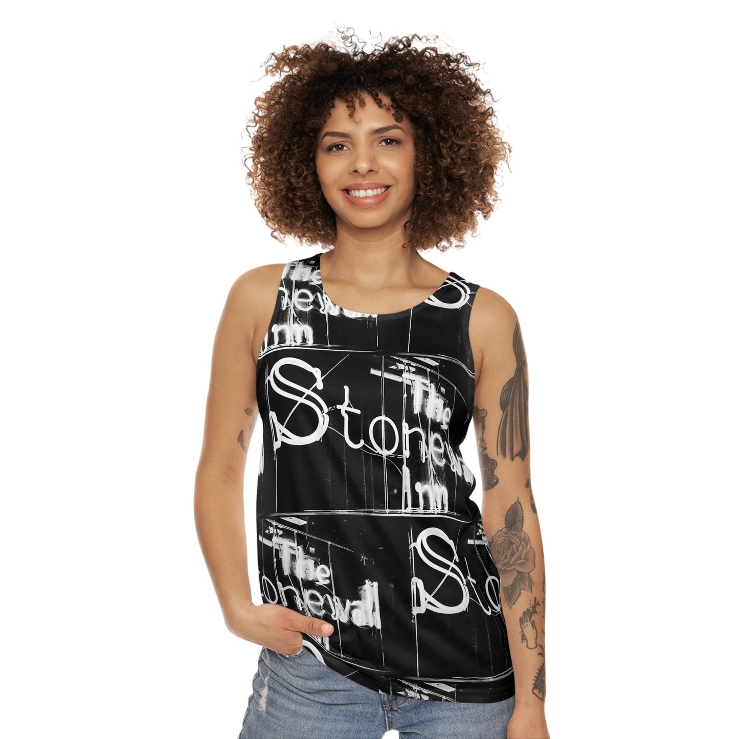 The Stonewall Inn Tank Top, Black with White Deco Pattern