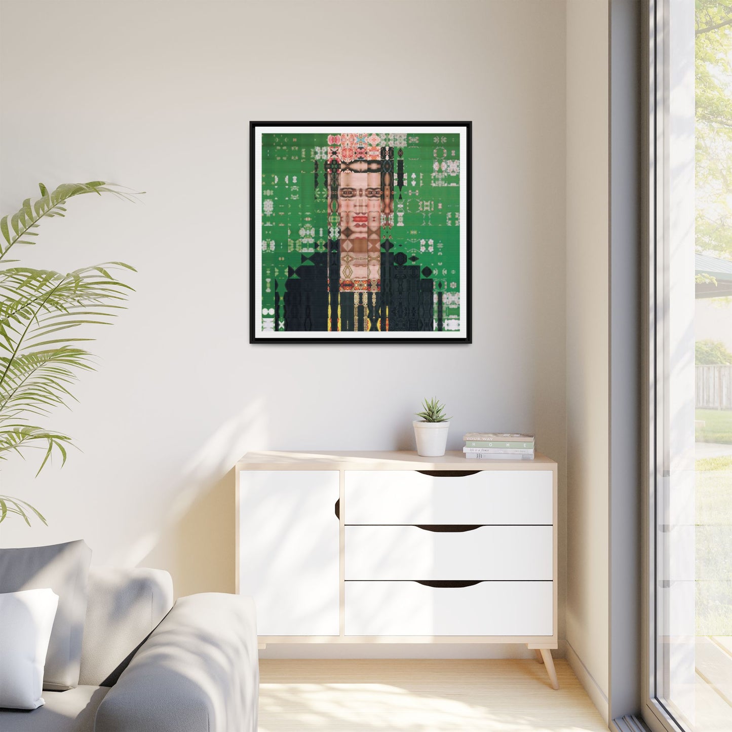 Iconic Feminist Artist Frida Kahlo 1, Abstract Portrait Collage Art — Matte Canvas, Framed (Multi-color options)