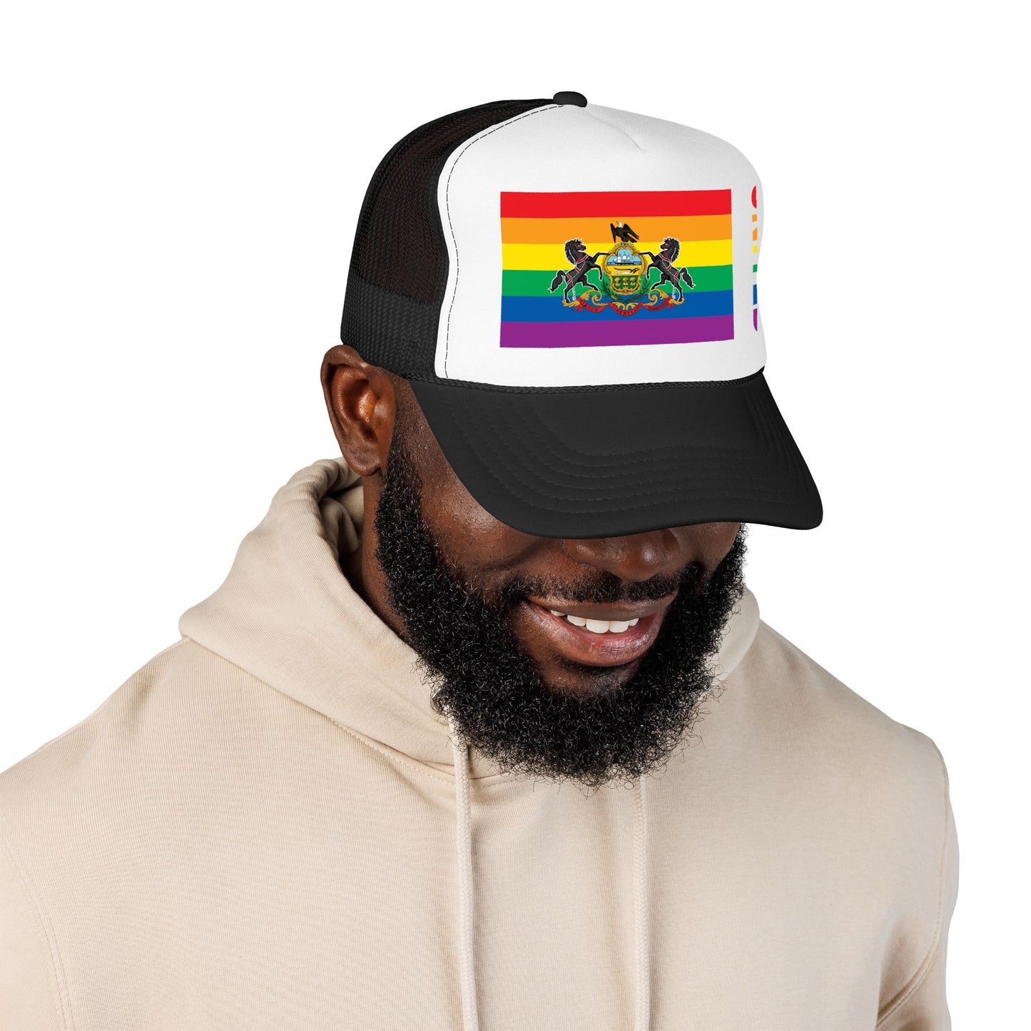 Pennsylvania Rainbow Pride Flag "UNITED" Printed Foam Trucker Hat, Several Color Options