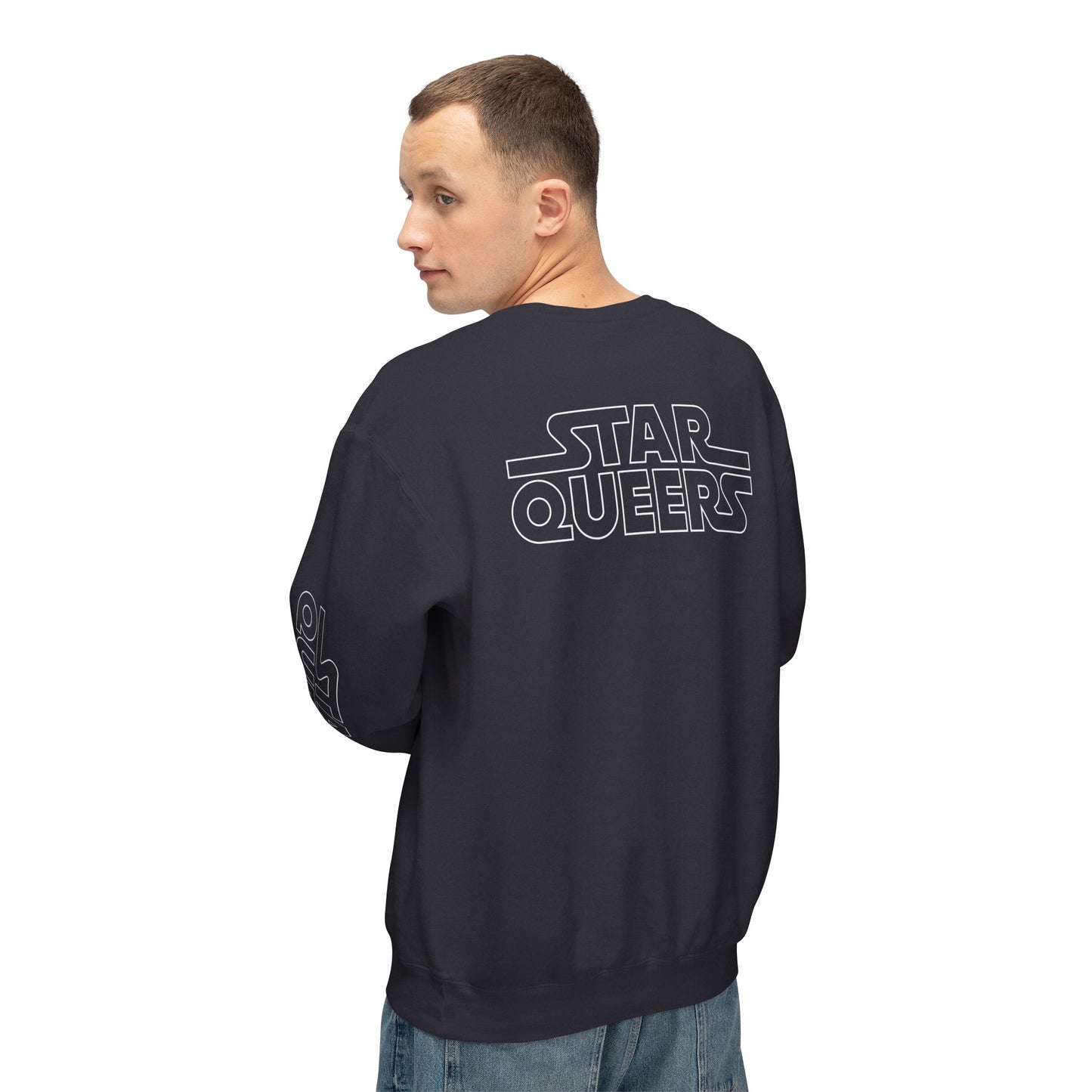 STAR QUEERS Graphic Universal Lightweight Crewneck Sweatshirt - Black and Neon Violet