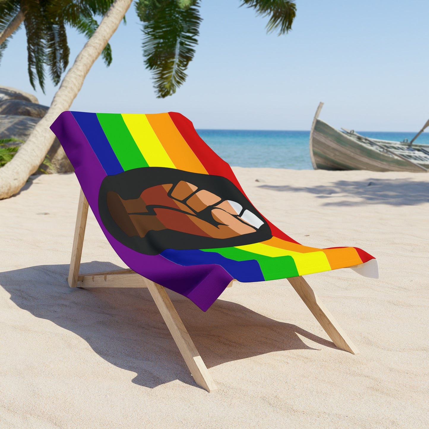 Queer People Of Color (POC) Pride Flag Beach Towel - horizontal stripe deco