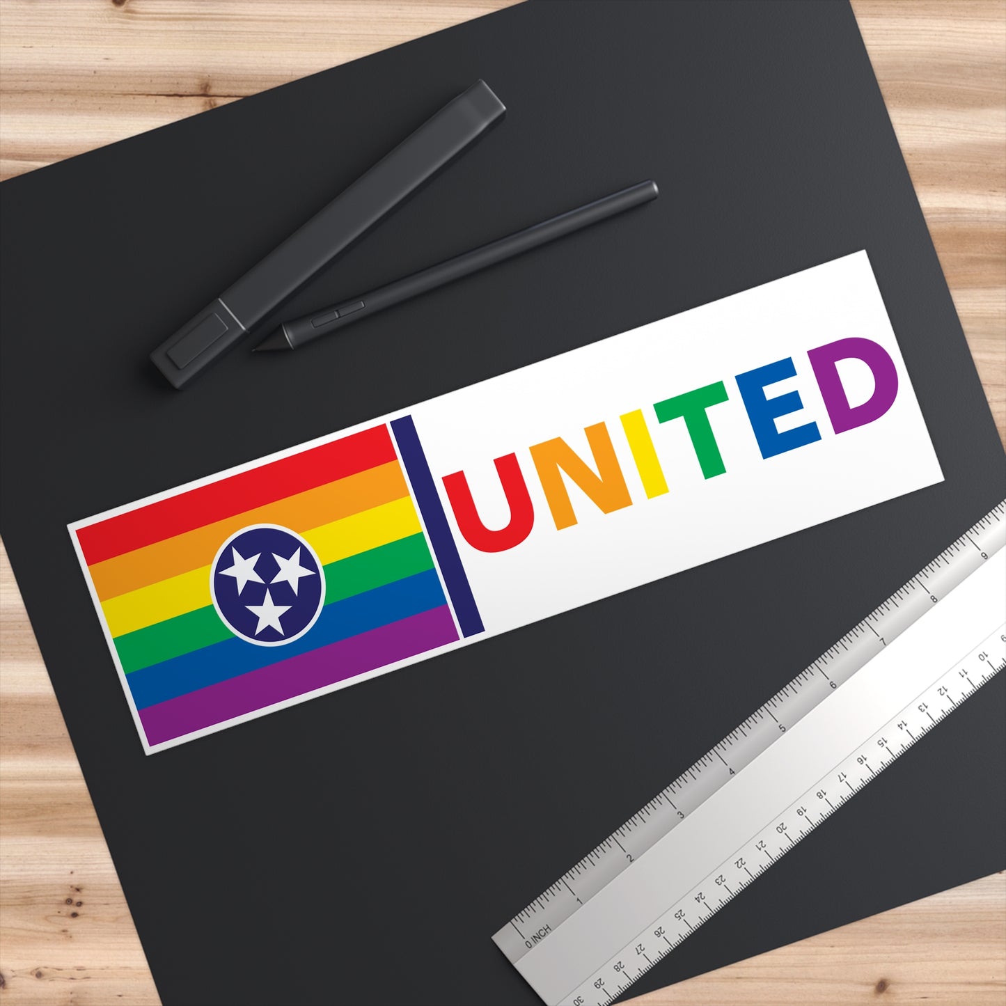 Tennessee Rainbow Pride Flag "UNITED" Bumper Sticker