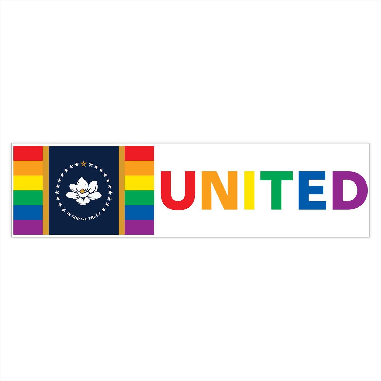 Mississippi Rainbow Pride Flag "UNITED" Bumper Sticker