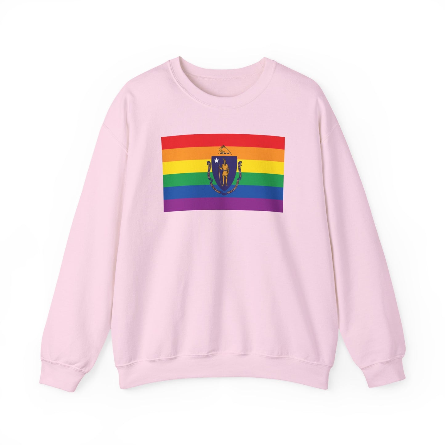 Massachusetts Rainbow Pride Flag Unisex Crewneck Sweatshirt—White, Black or Light Pink