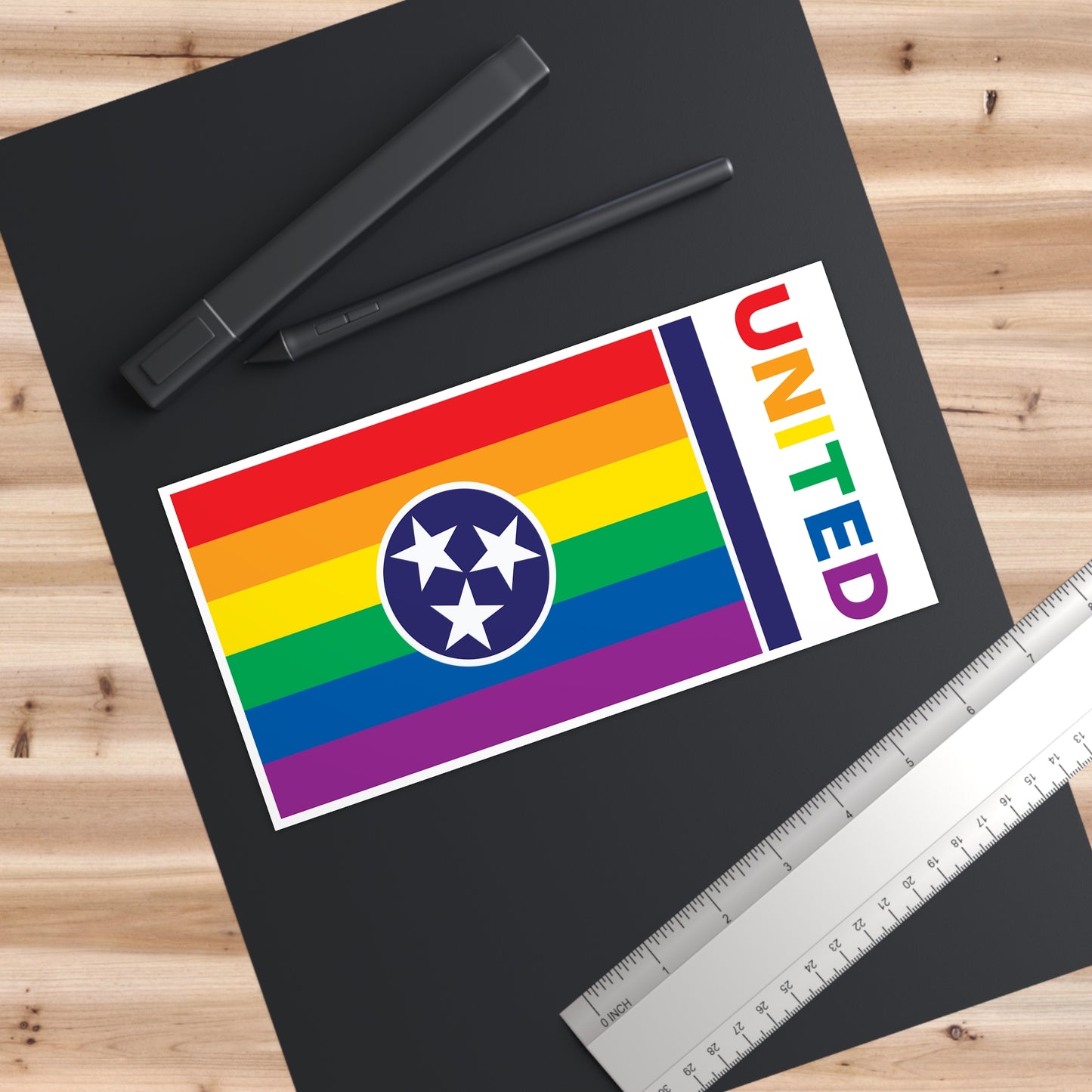 Tennessee Rainbow Pride Flag "UNITED" Bumper Sticker