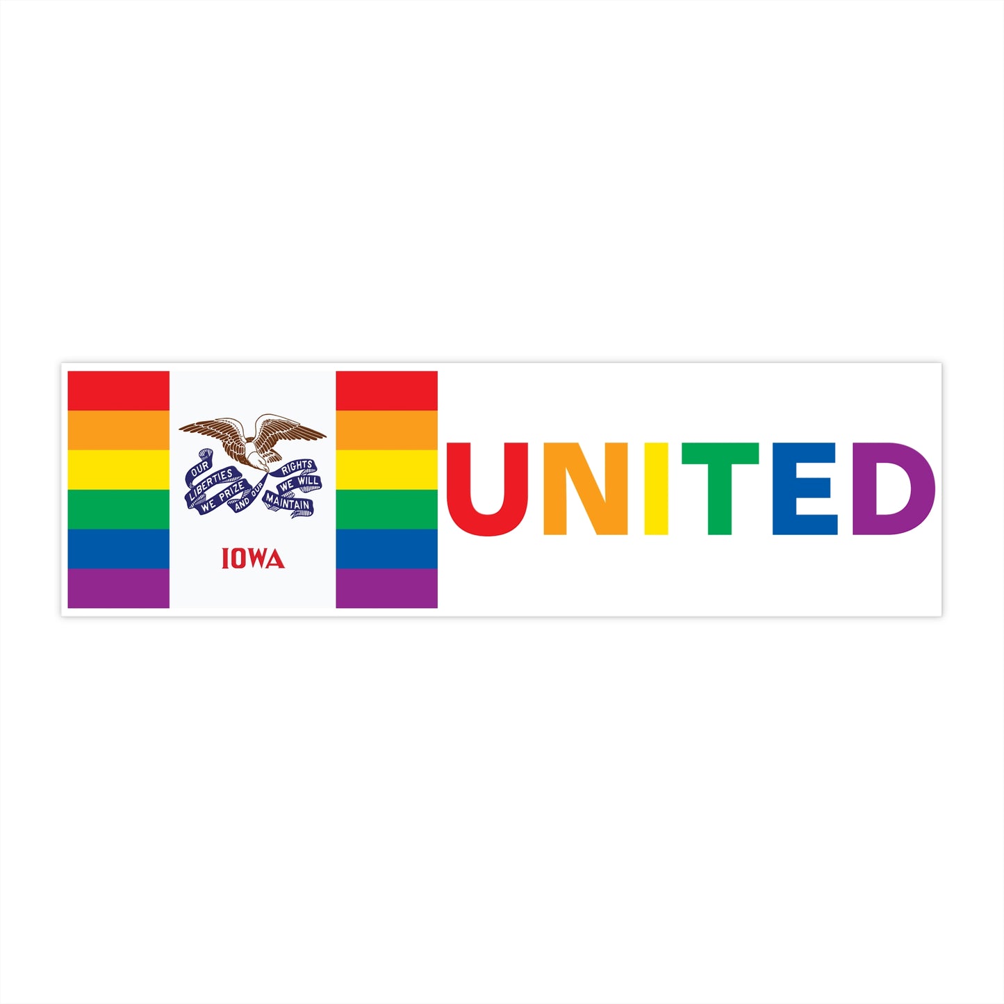 Iowa Rainbow Pride Flag "UNITED" Bumper Sticker