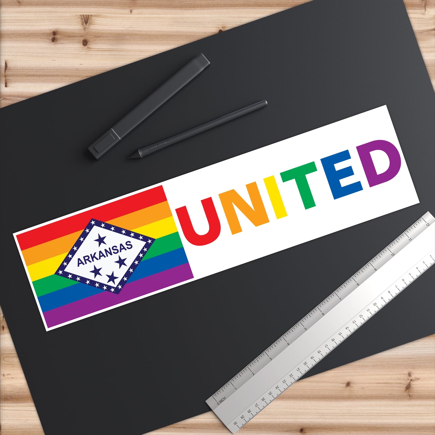 Arkansas Rainbow Pride Flag "UNITED" Bumper Sticker