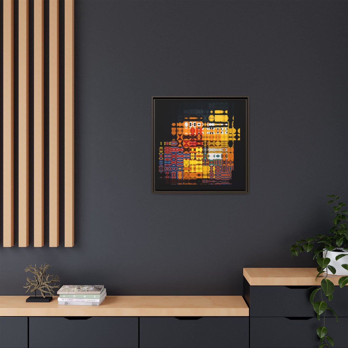 Iconic Domestic Partners in Plain Sight: Bert, Ernie, and Rubber Ducky Abstract Portrait Collage Art — Matte Canvas, Framed (Multi-color options)