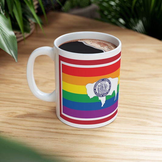 Wyoming Rainbow Pride Flag "UNITED" Ceramic Mug