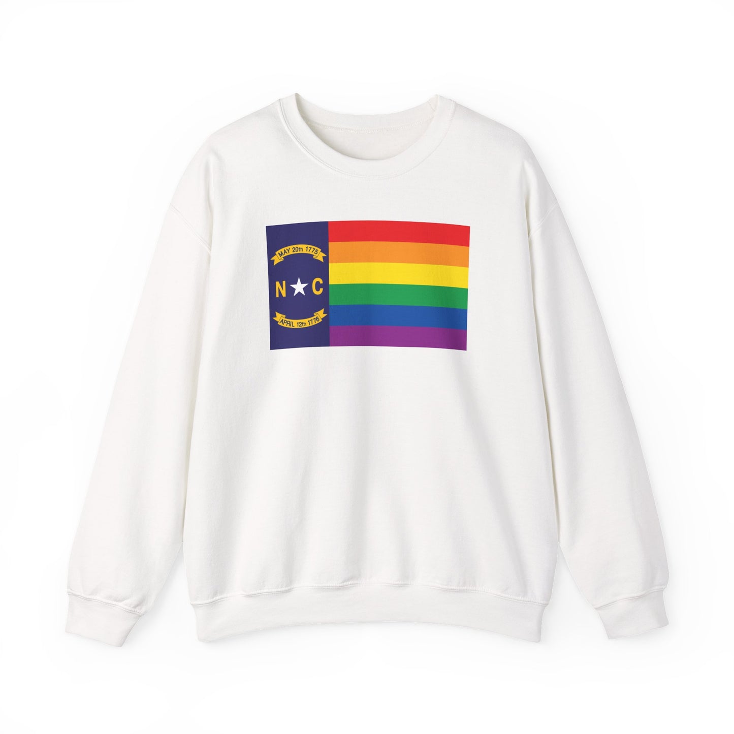 North Carolina Rainbow Pride Flag Unisex Crewneck Sweatshirt—White, Black or Light Pink