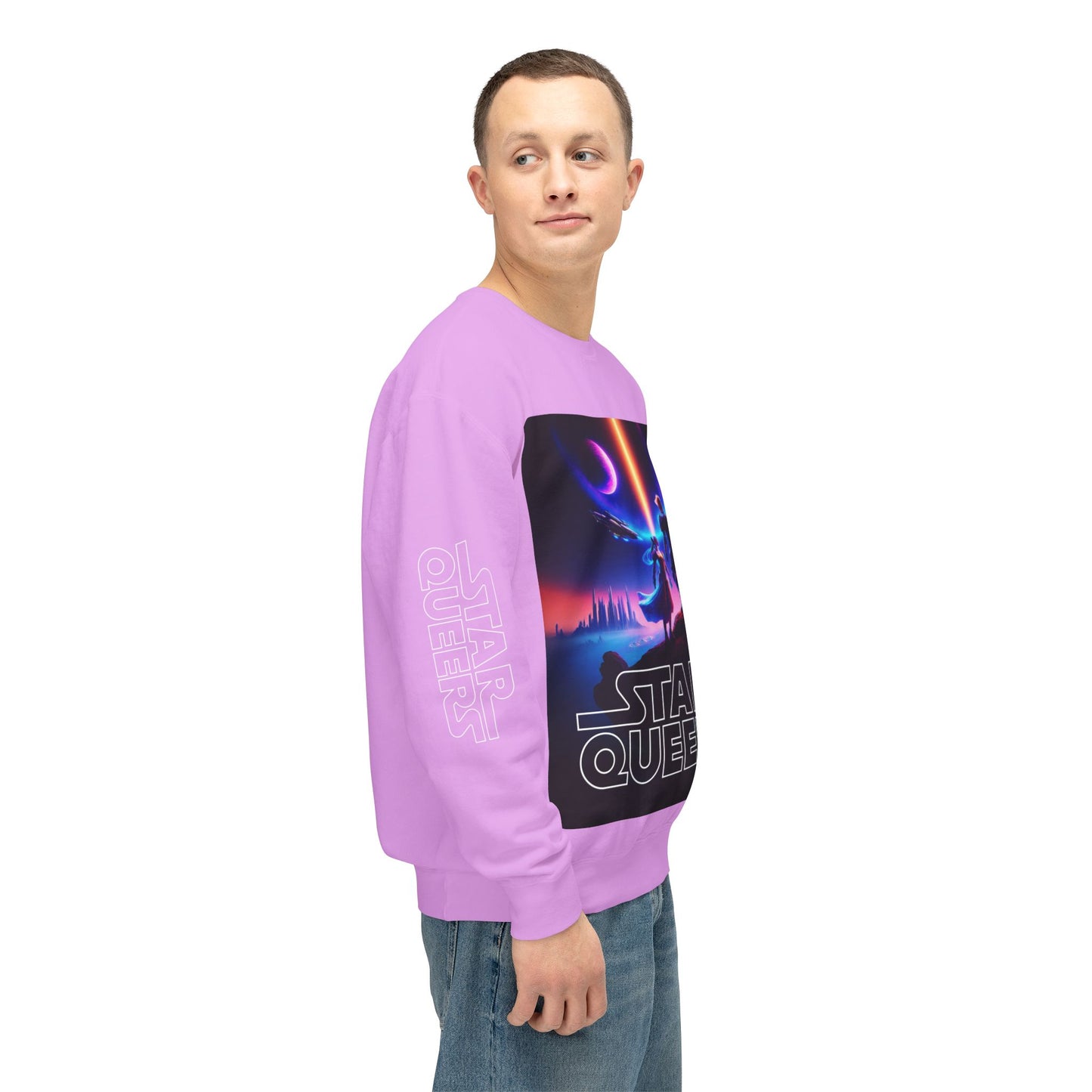 STAR QUEERS Graphic Universal Lightweight Crewneck Sweatshirt - Black and Neon Violet