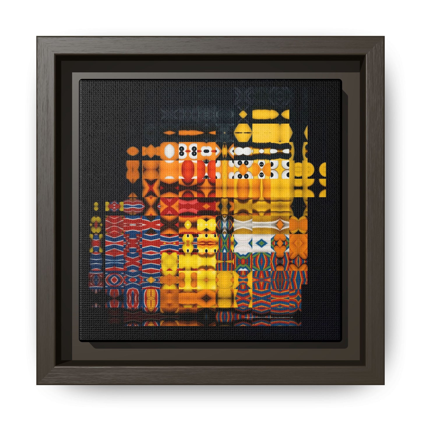 Iconic Domestic Partners in Plain Sight: Bert, Ernie, and Rubber Ducky Abstract Portrait Collage Art — Matte Canvas, Framed (Multi-color options)