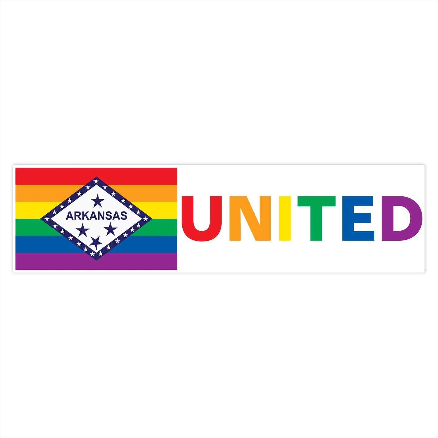 Arkansas Rainbow Pride Flag "UNITED" Bumper Sticker
