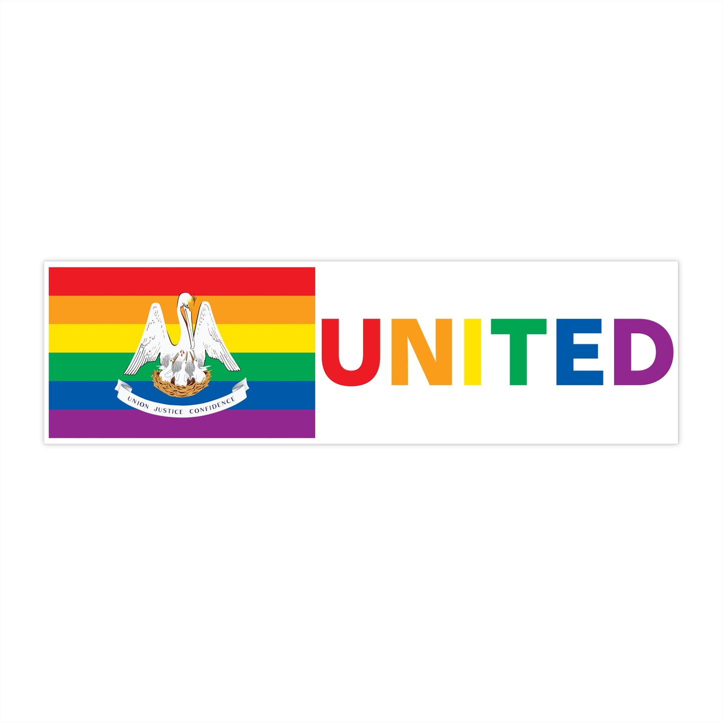 Louisiana Rainbow Pride Flag "UNITED" Bumper Sticker