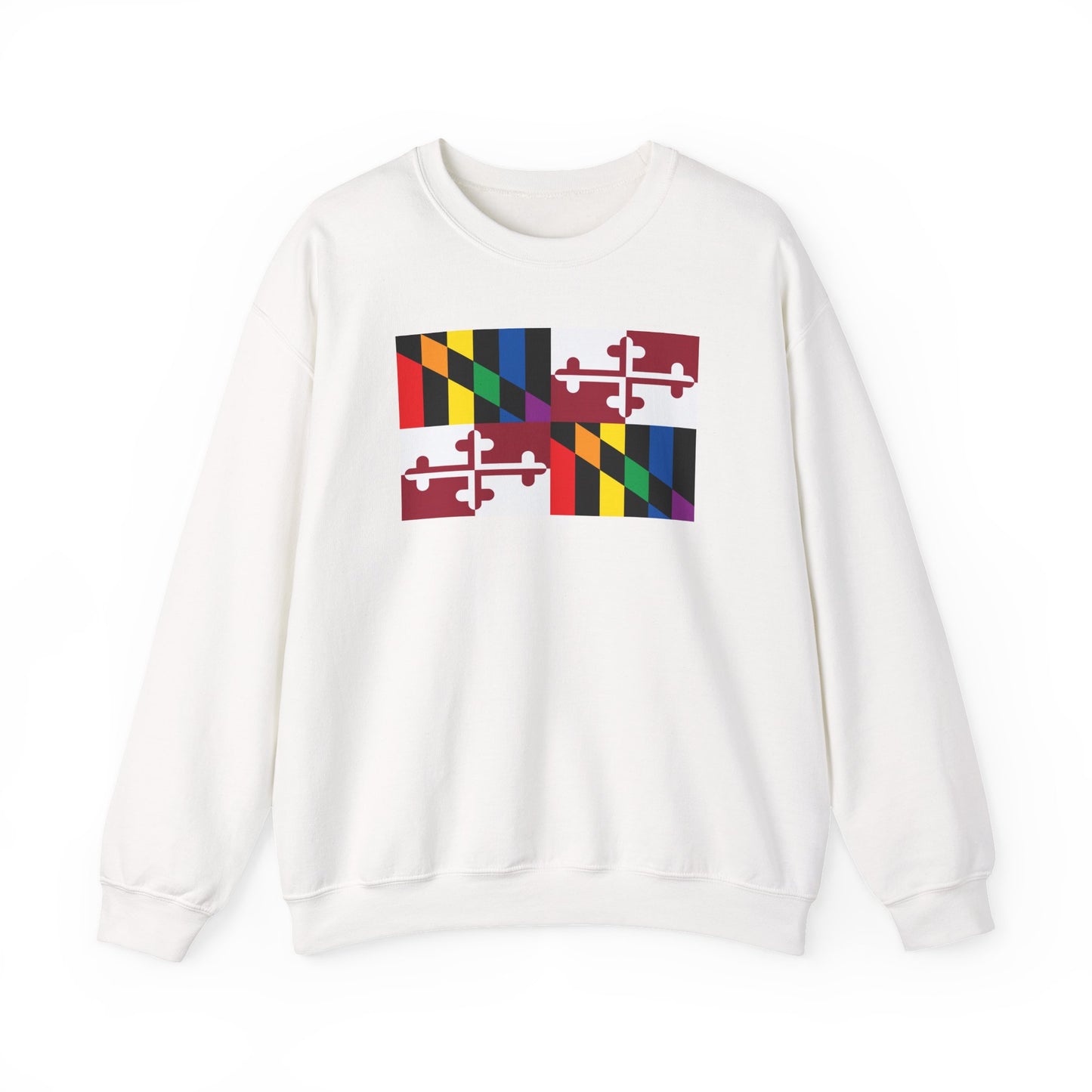 Maryland Rainbow Pride Flag Unisex Crewneck Sweatshirt—White, Black or Light Pink