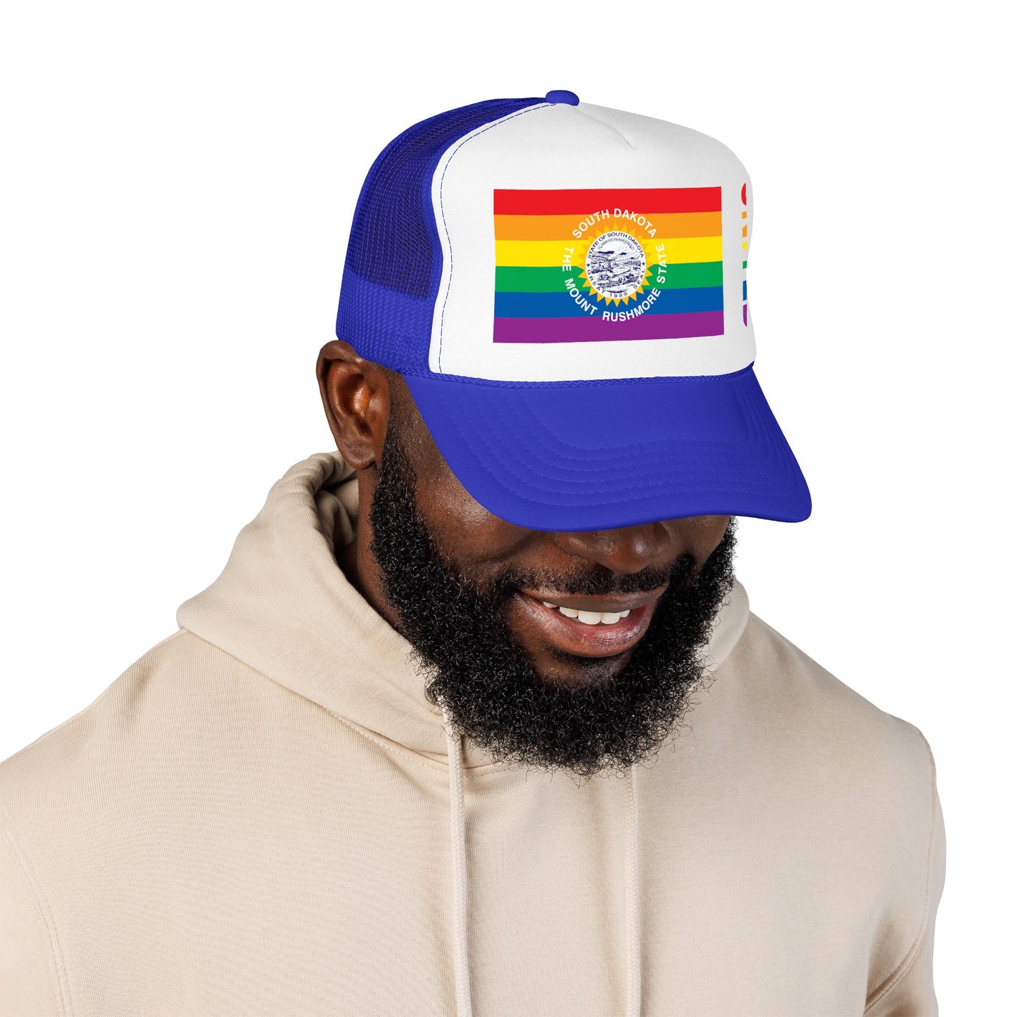 South Dakota Rainbow Pride Flag "UNITED" Printed Foam Trucker Hat, Several Color Options