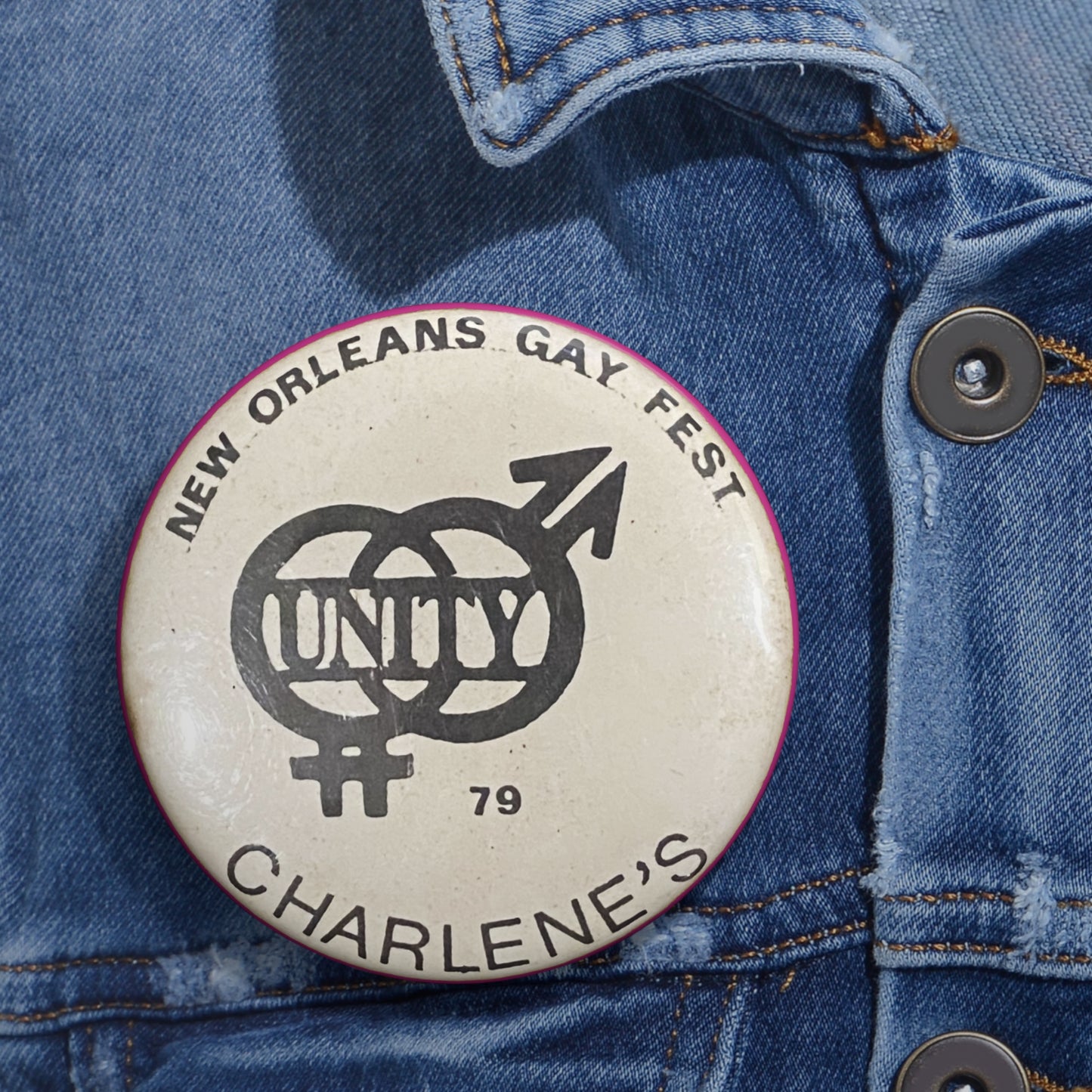 Iconic Charlene's New Orleans 1979 Gay Fest, Historic Lesbian Bar Replica Pin Button