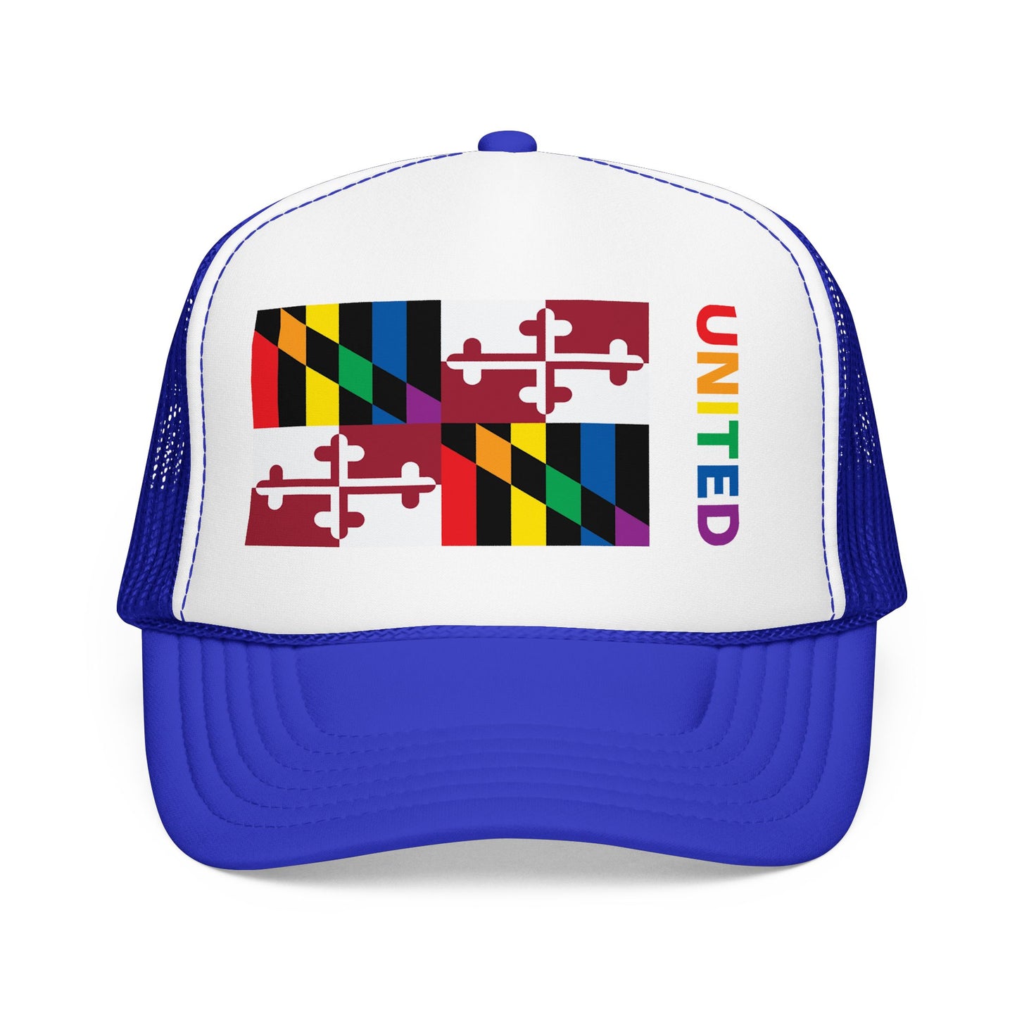 Maryland Rainbow Pride Flag "UNITED" Printed Foam Trucker Hat, Several Color Options