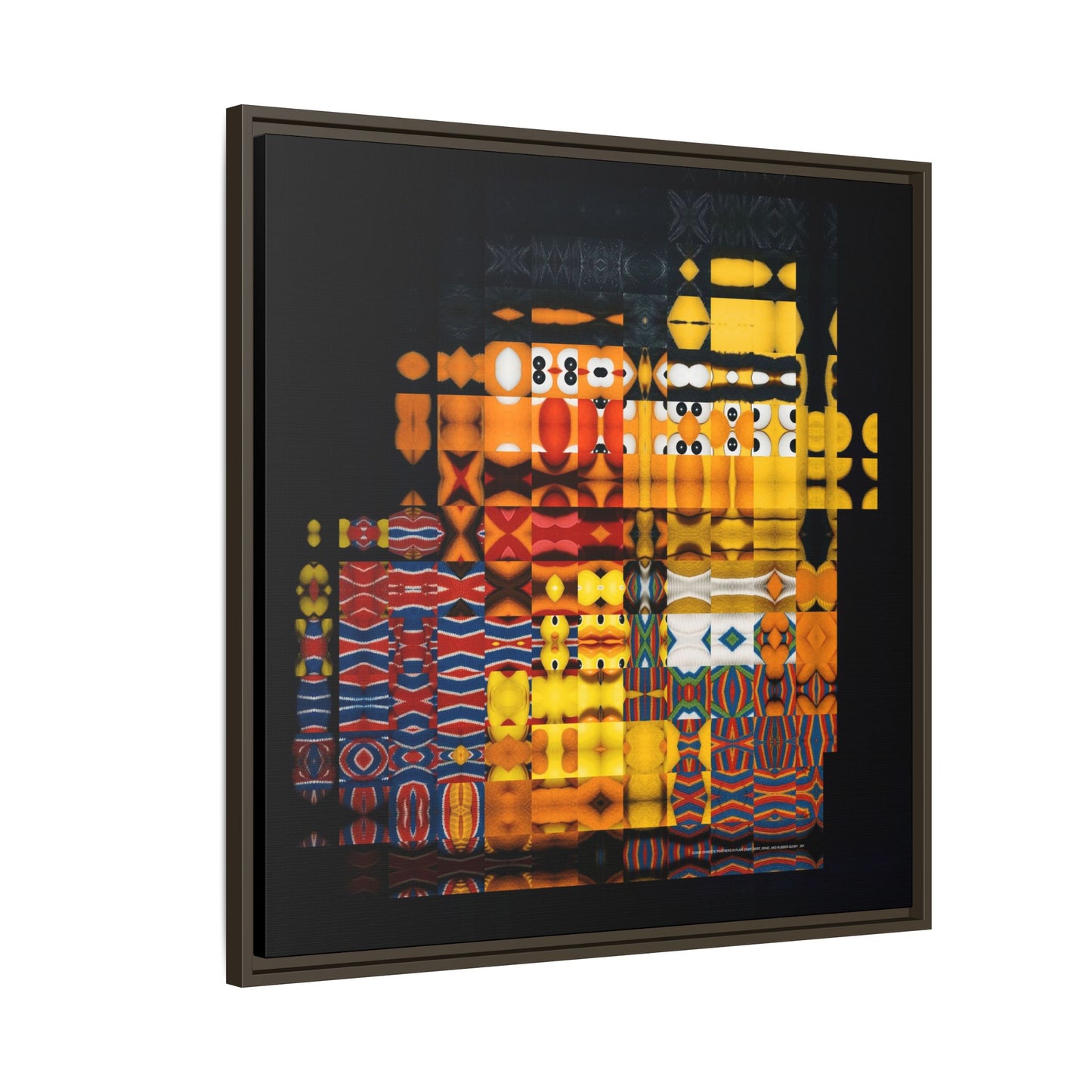 Iconic Domestic Partners in Plain Sight: Bert, Ernie, and Rubber Ducky Abstract Portrait Collage Art — Matte Canvas, Framed (Multi-color options)