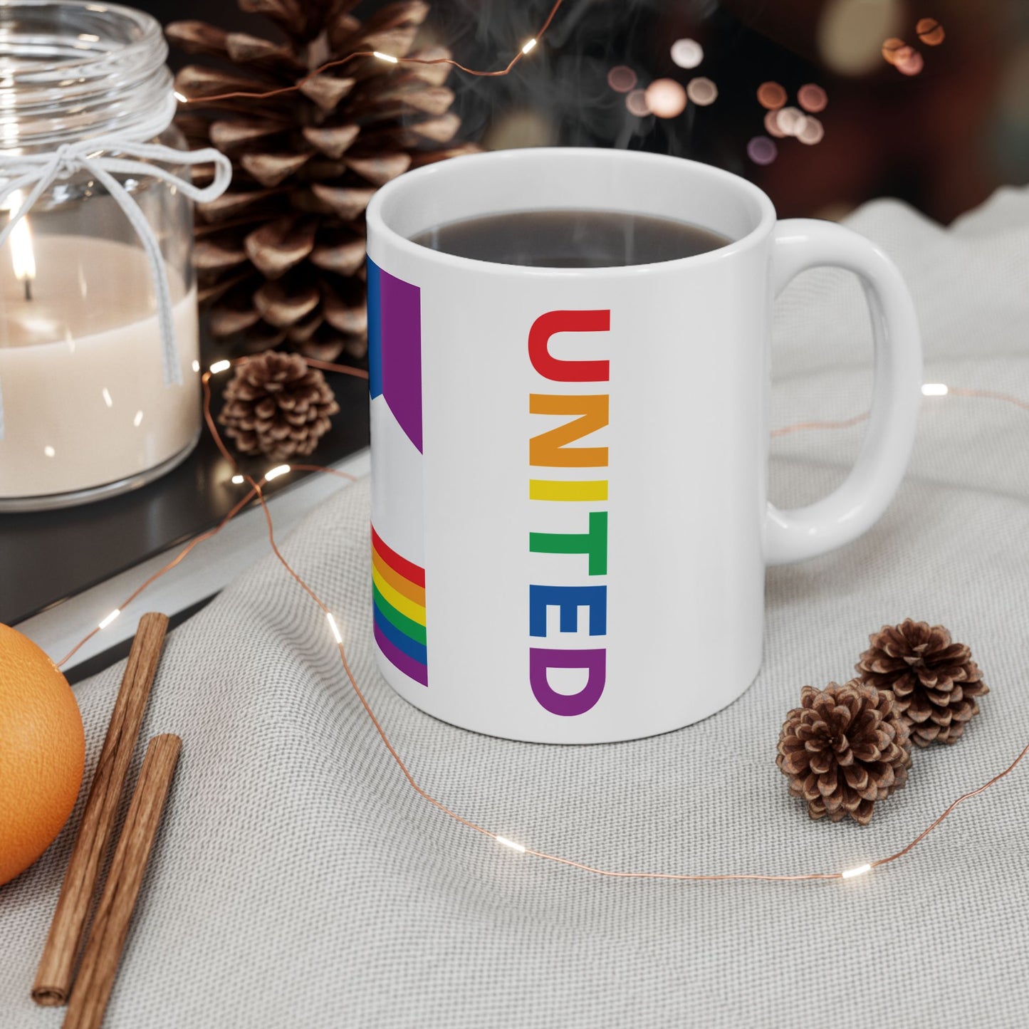 Utah Rainbow Pride Flag "UNITED" Ceramic Mug