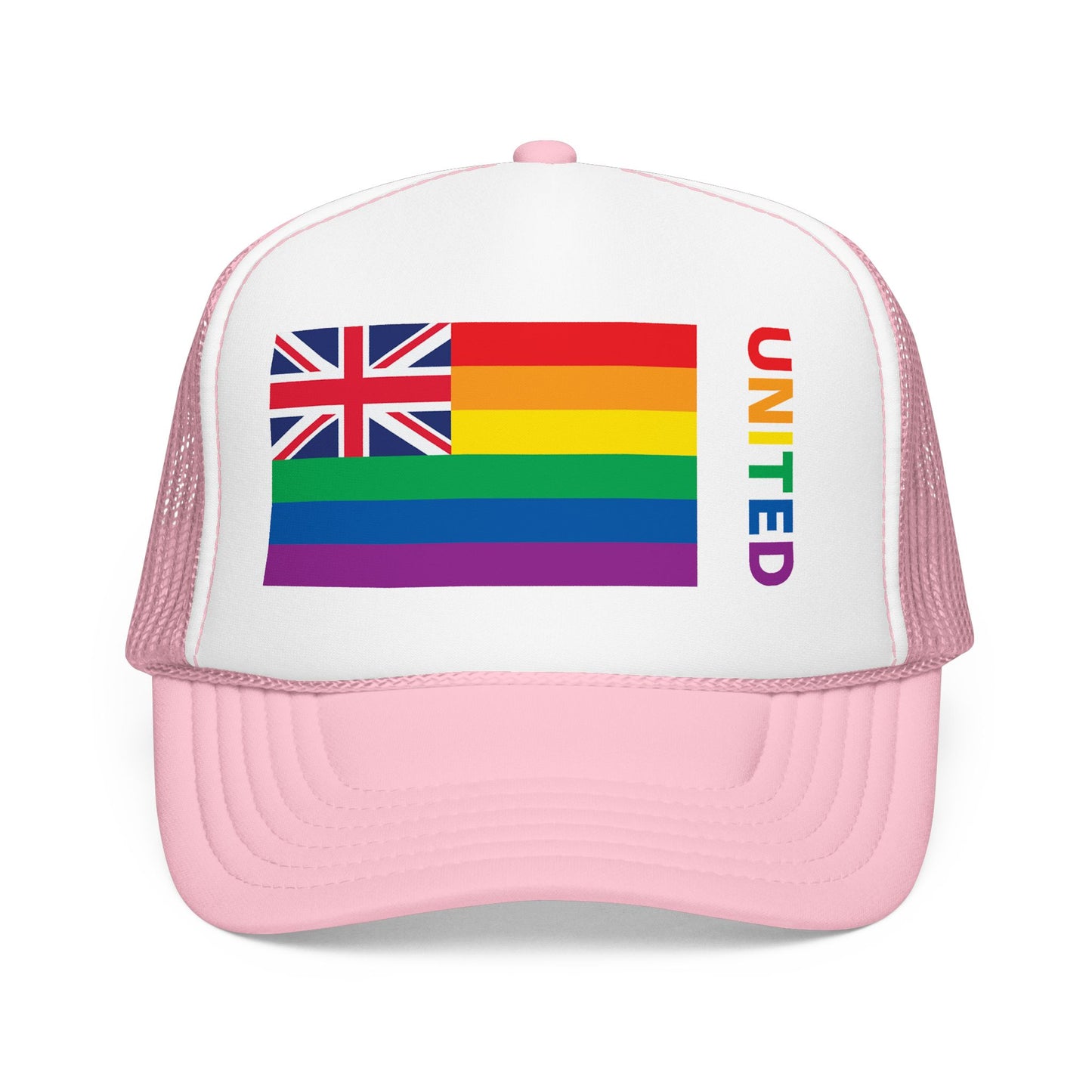 Hawai'i Rainbow Pride Flag "UNITED" Printed Foam Trucker Hat, Several Color Options