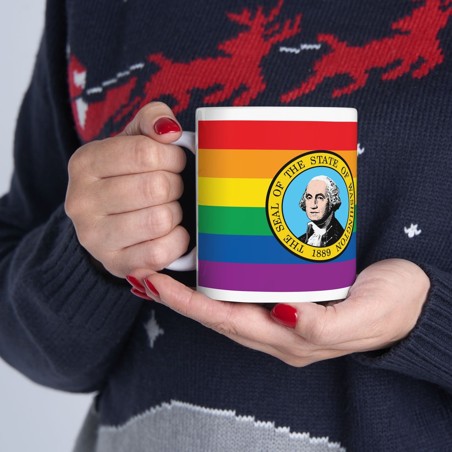 Washington Rainbow Pride Flag "UNITED" Ceramic Mug