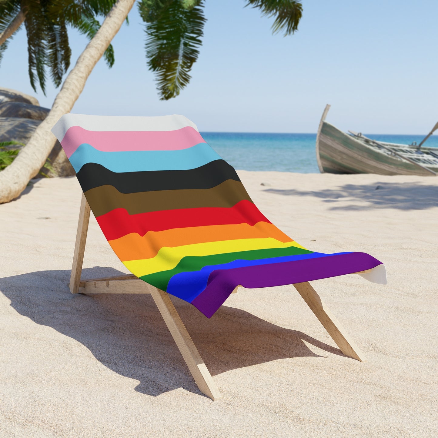 Progress Pride Flag Beach Towel - vertical stripe deco