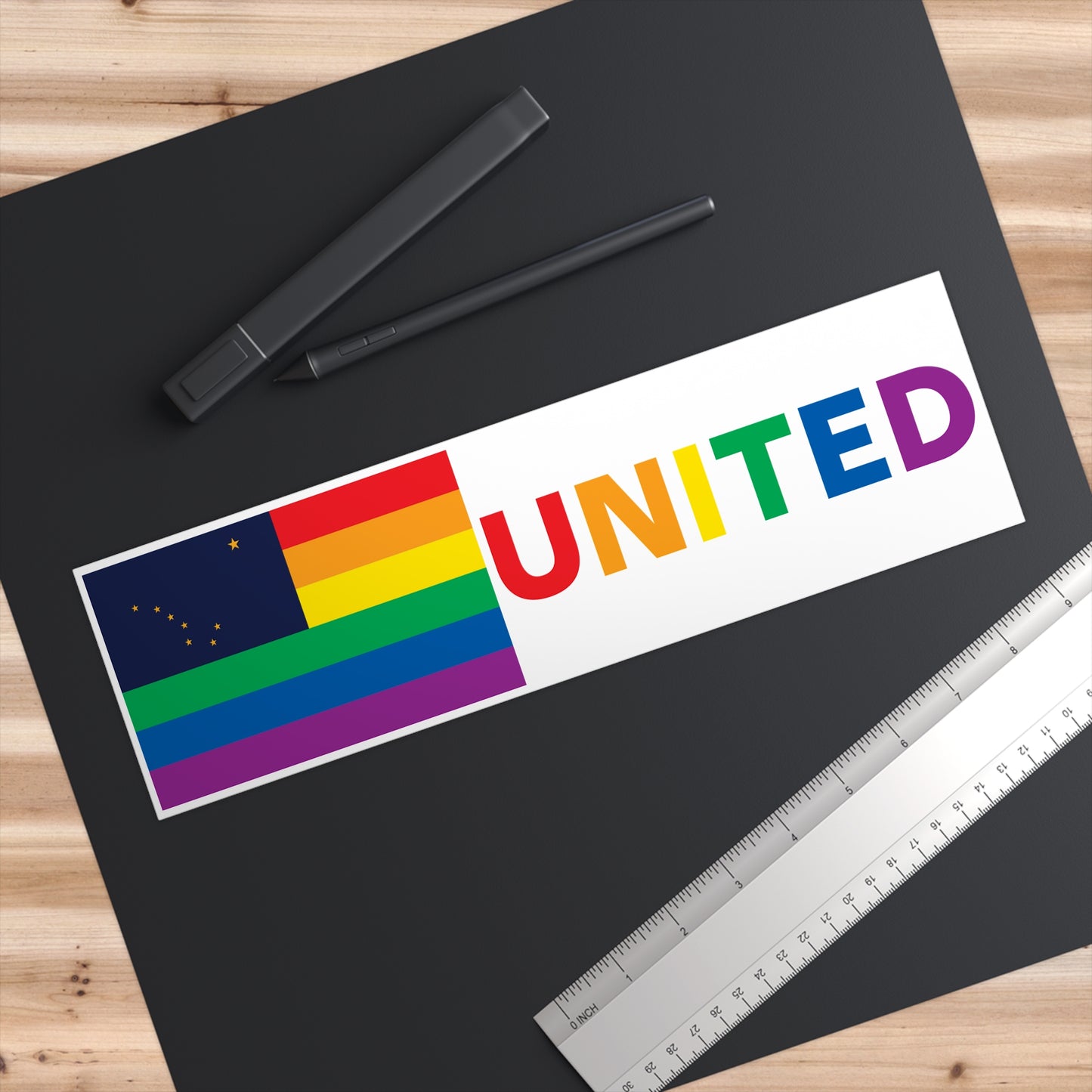 Alaska Rainbow Pride Flag "UNITED" Bumper Sticker